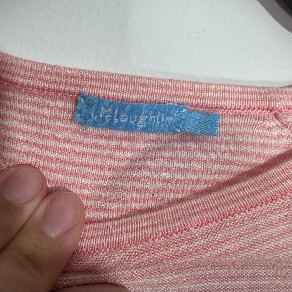 J McLaughlin Pink White Stripe Sweater Button Cuff Women L - Picture 4 of 5